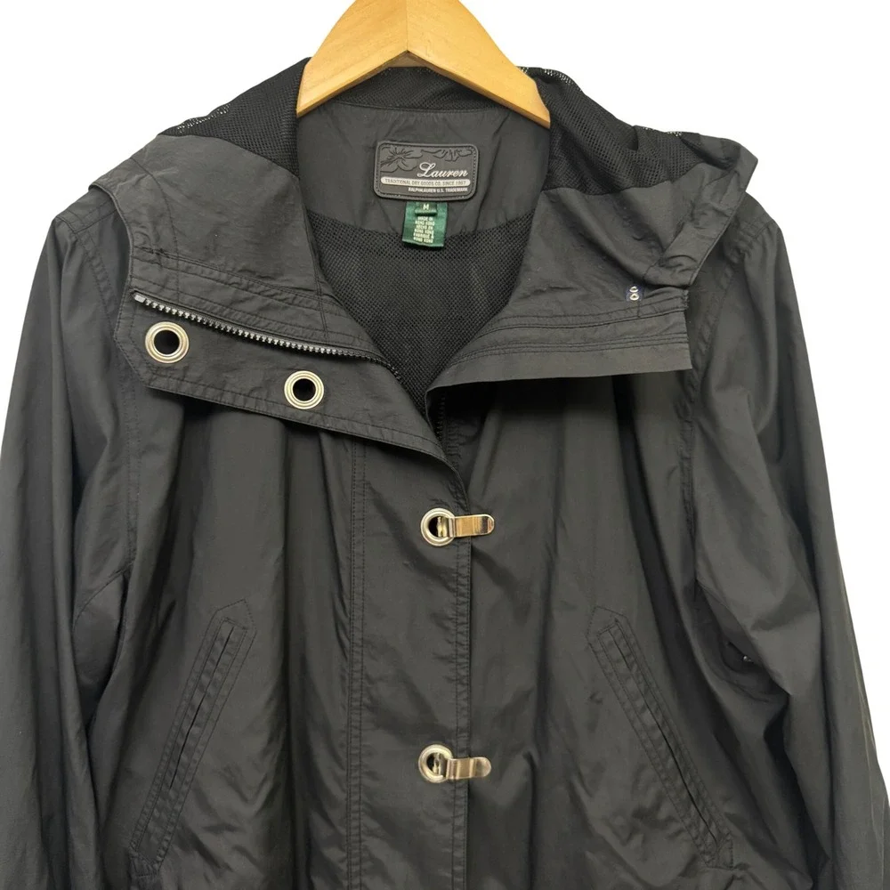Ralph Lauren Rain Jacket Medium Dry Goods Black Lobster Claw Hooded Utility
